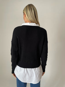 eleanor mixed media top [black]