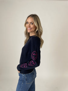 good mood crew neck [navy/hot pink]