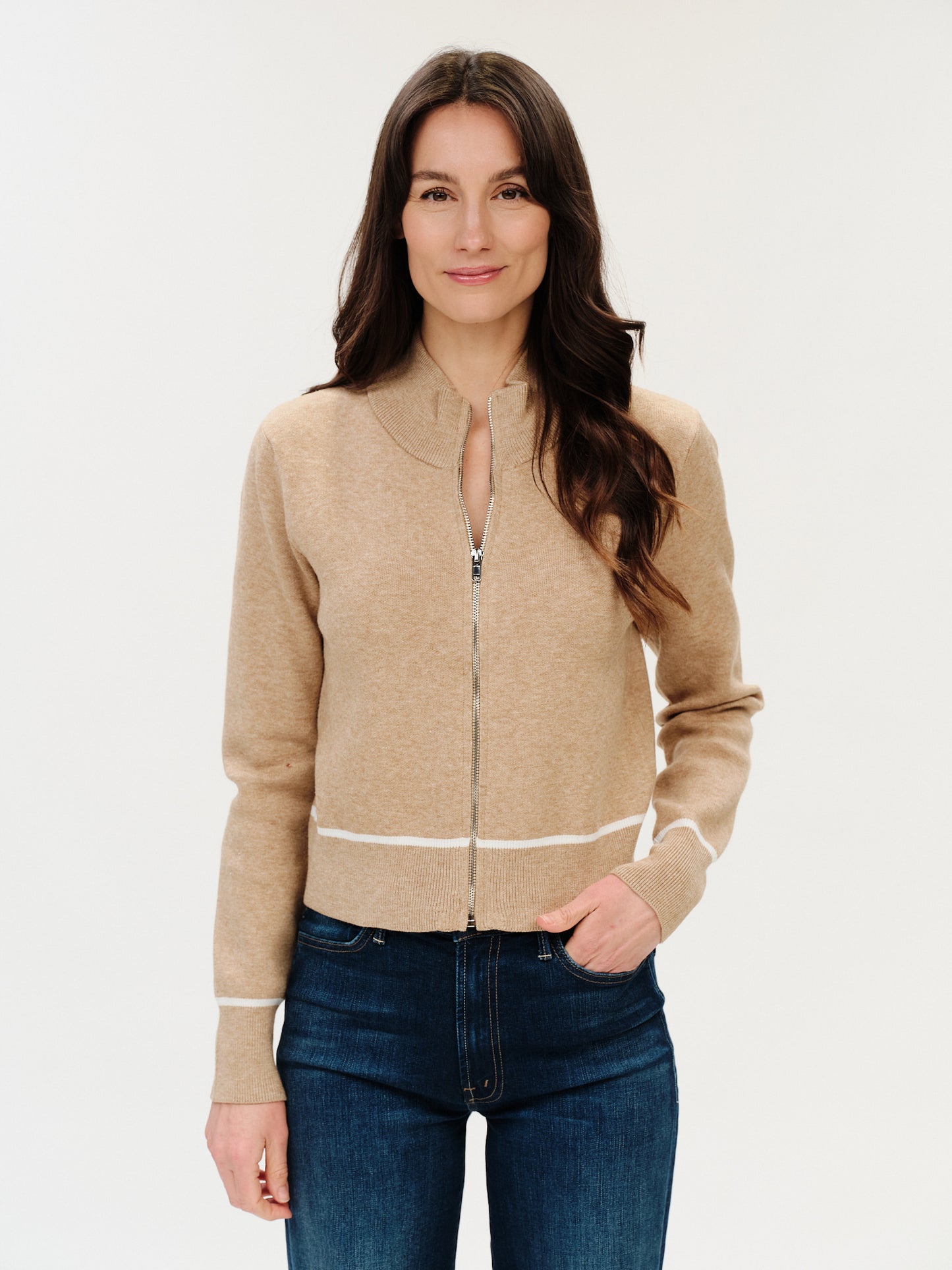 solene sweater zip up [camel/ivory]