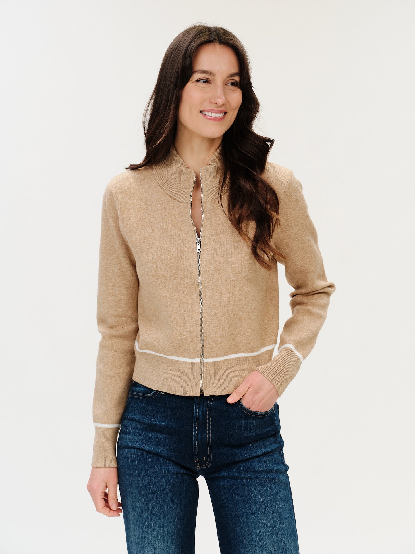 solene sweater zip up [camel/ivory]
