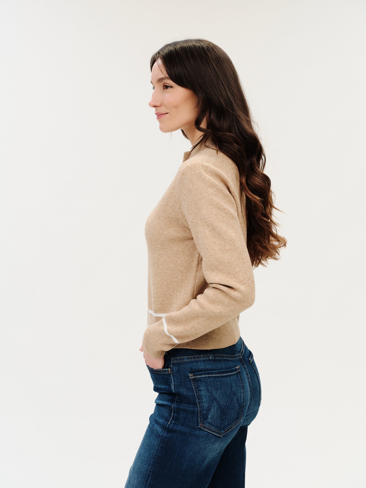 solene sweater zip up [camel/ivory]