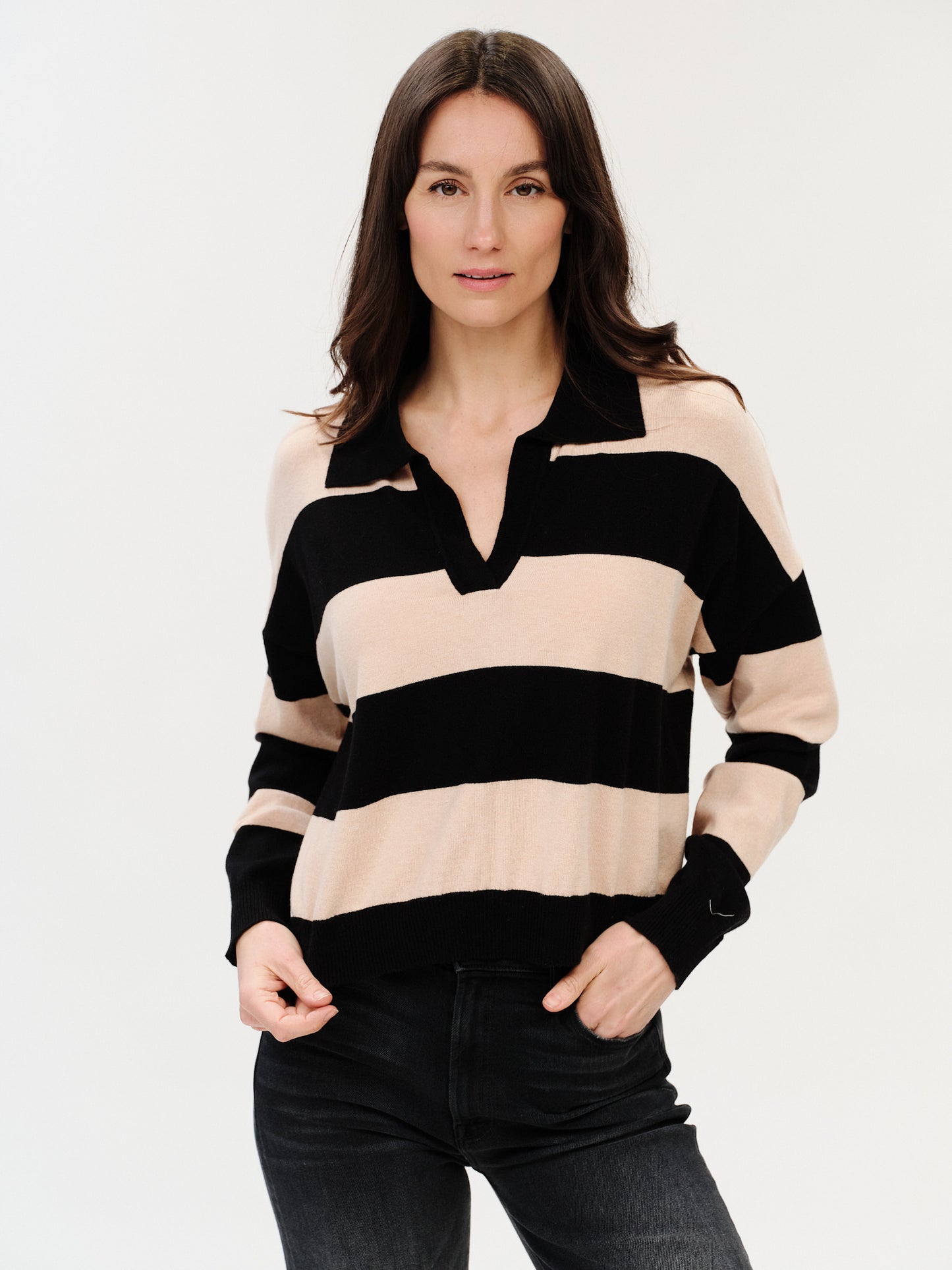 kate striped collared sweater [black/oat]