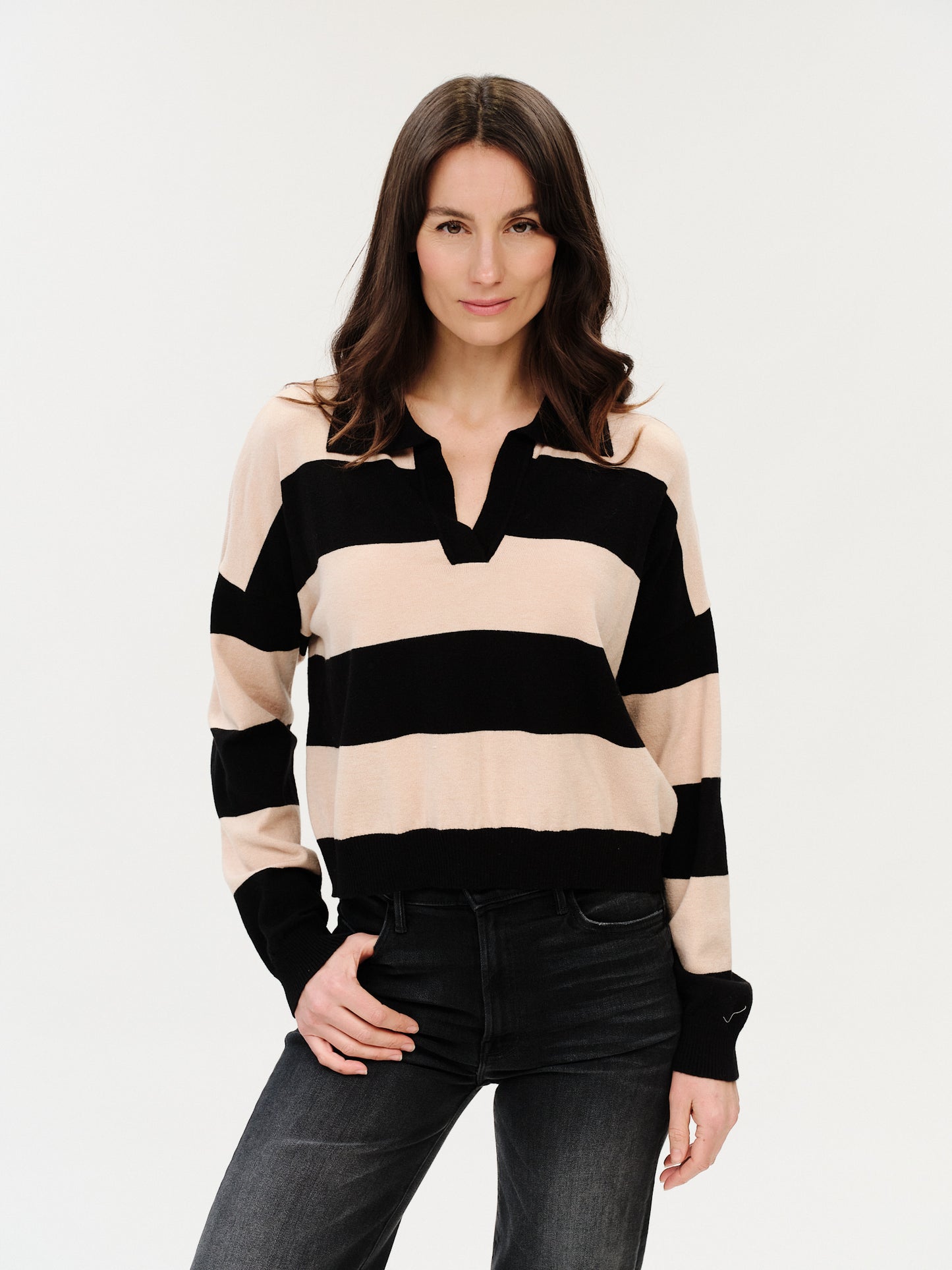 kate striped collared sweater [black/oat]