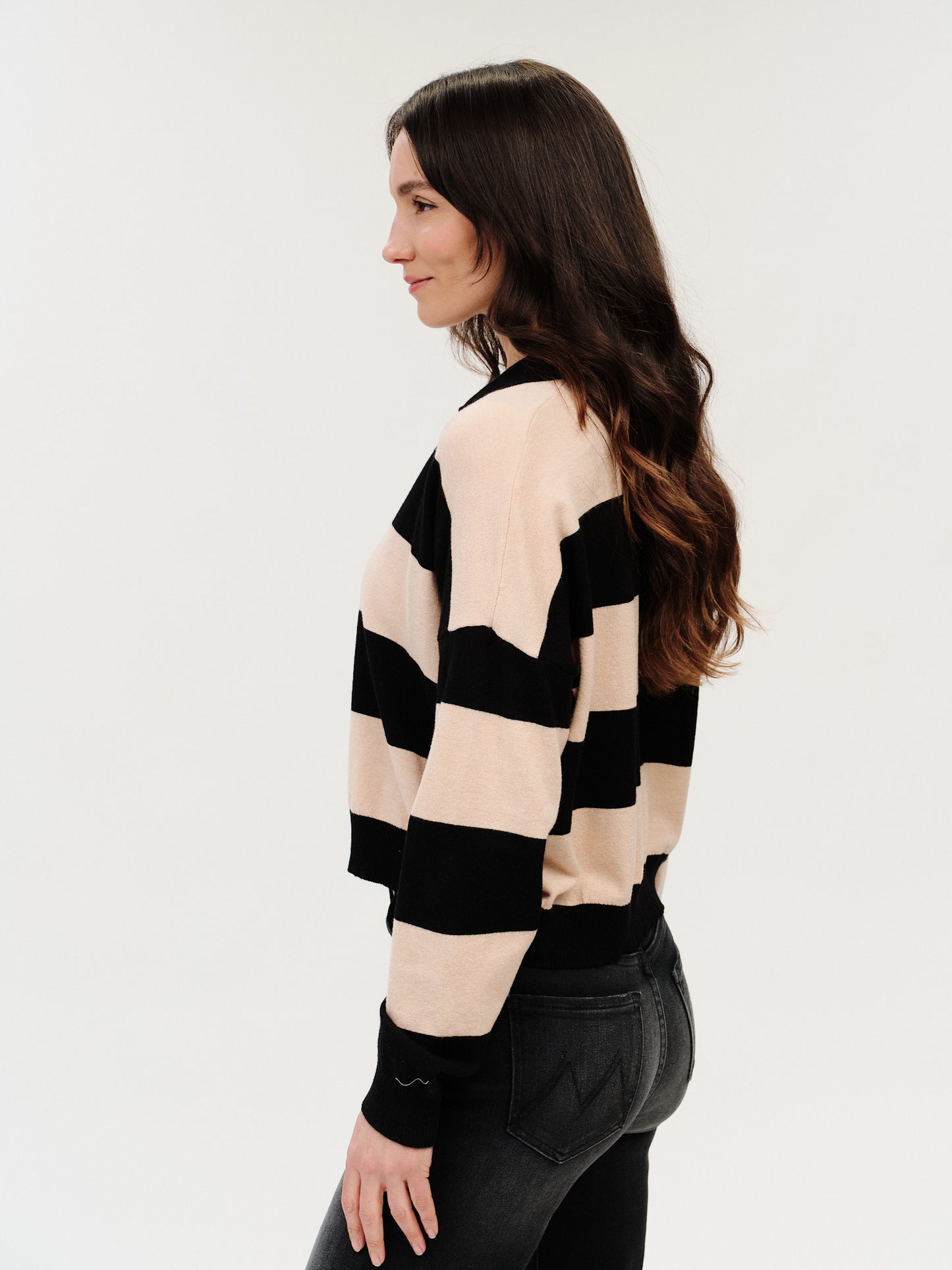 kate striped collared sweater [black/oat]