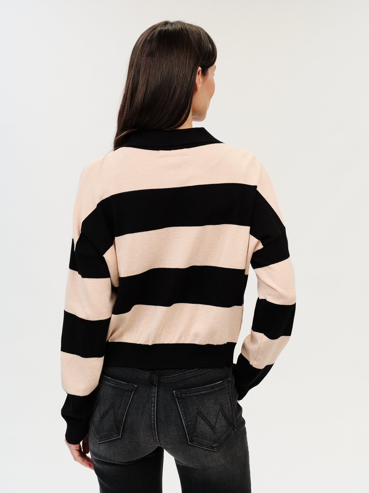 kate striped collared sweater [black/oat]