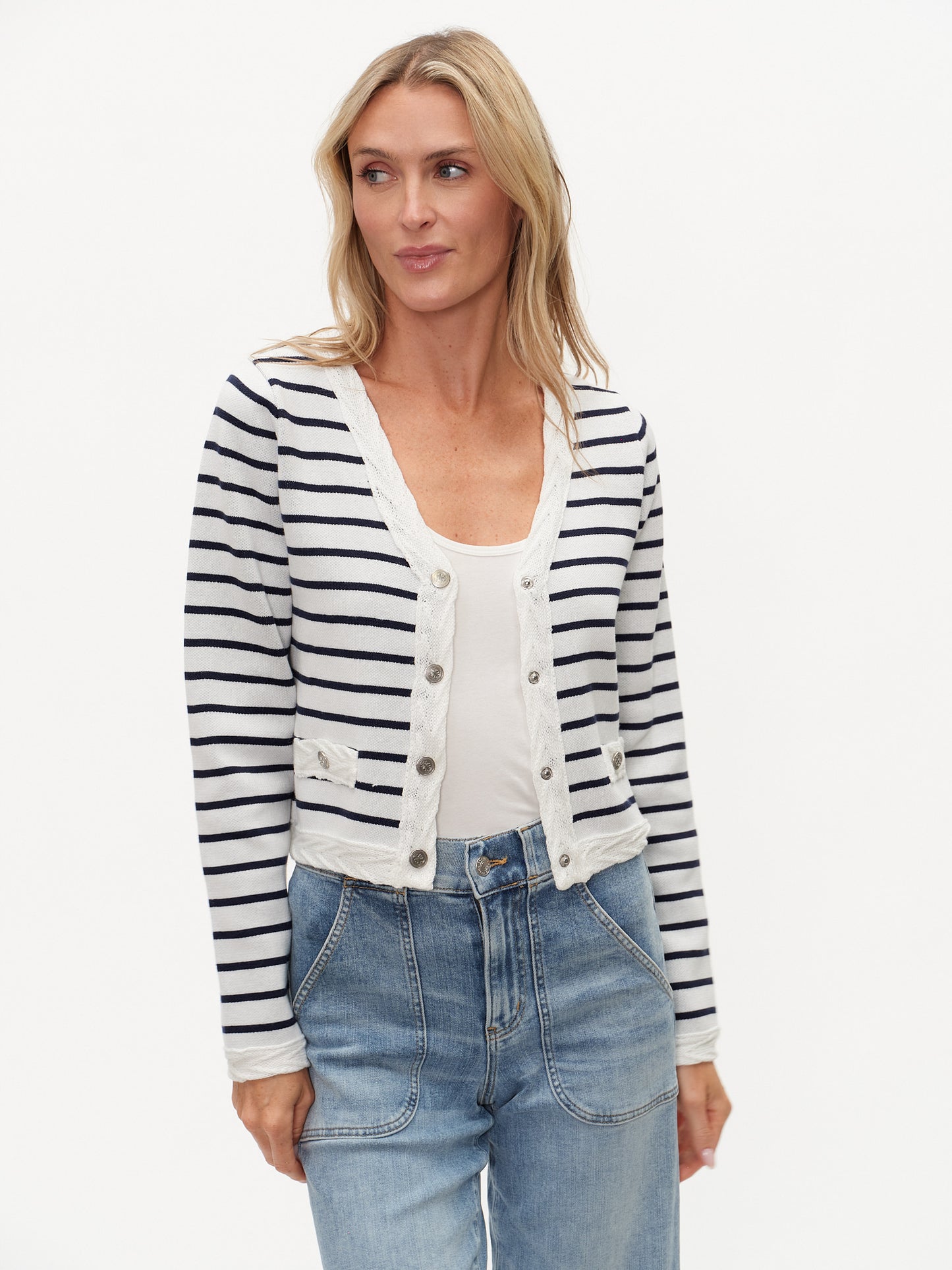 blaire cardigan [white/navy]