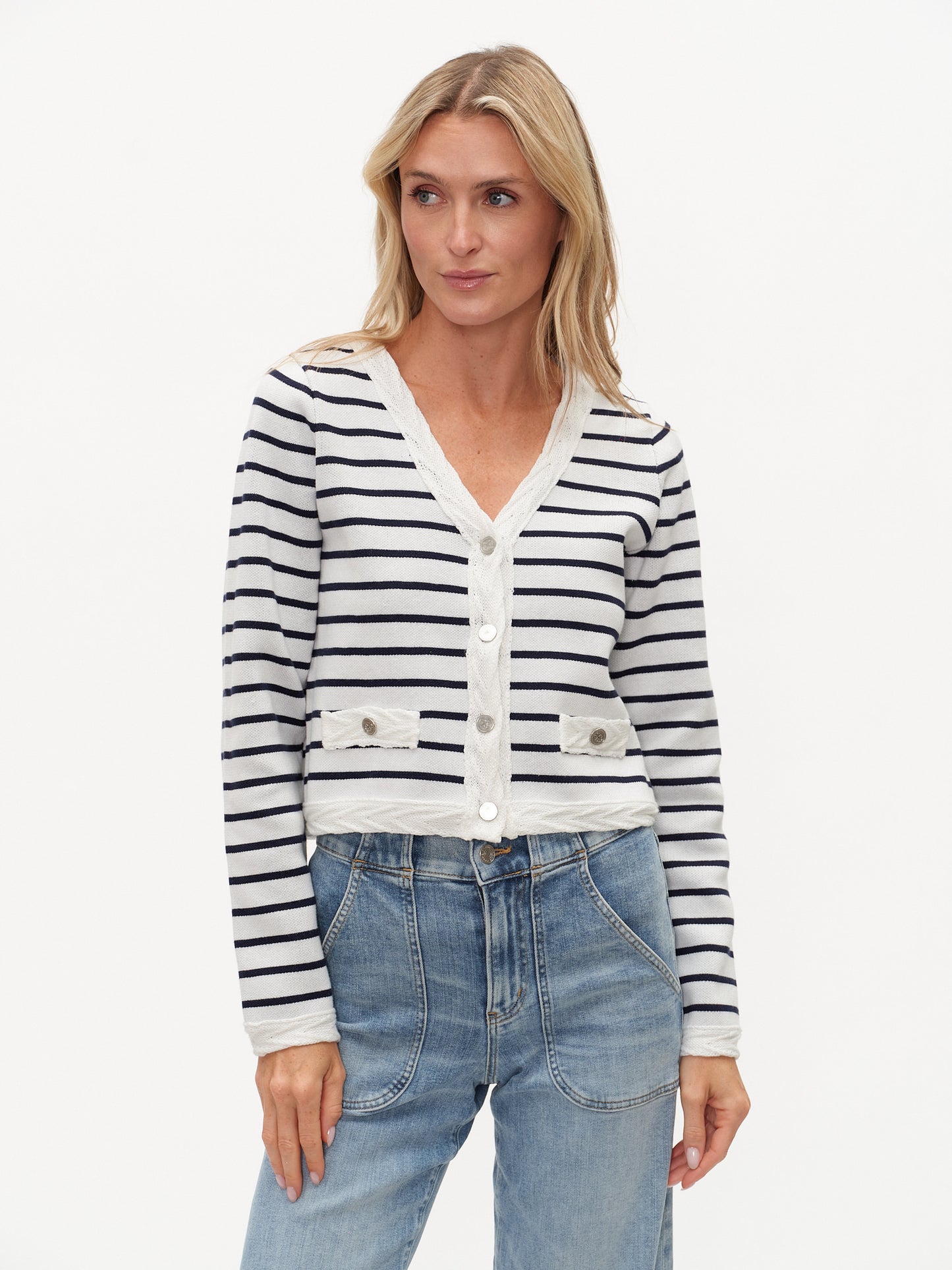 blaire cardigan [white/navy]