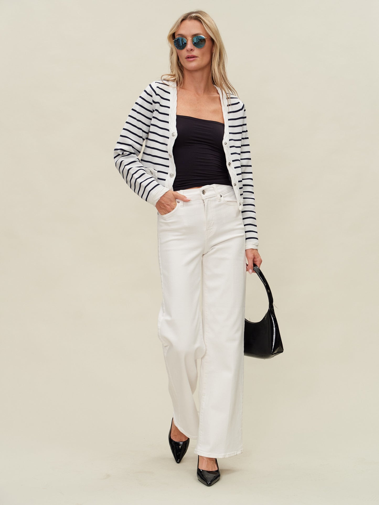 blaire cardigan [white/navy]