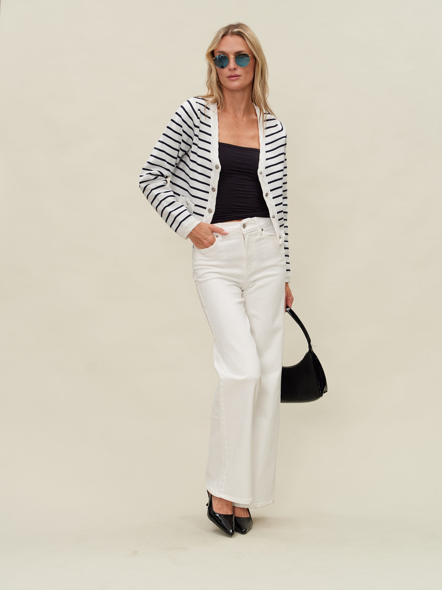 blaire cardigan [white/navy]