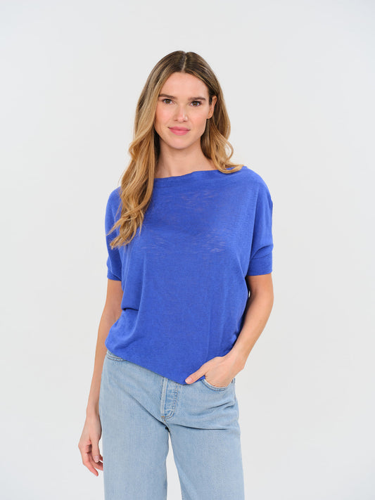 the short sleeve slub anywhere top [electric blue]